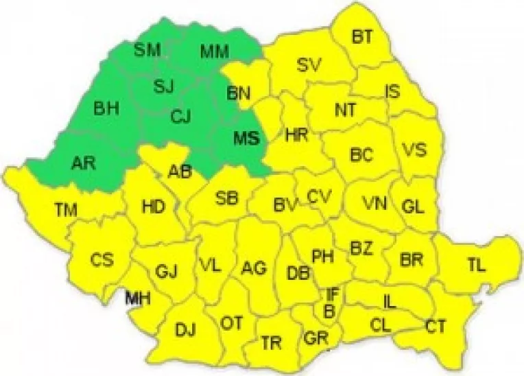 Cod galben de ploi, ninsori si polei in cea mai mare parte a Romaniei